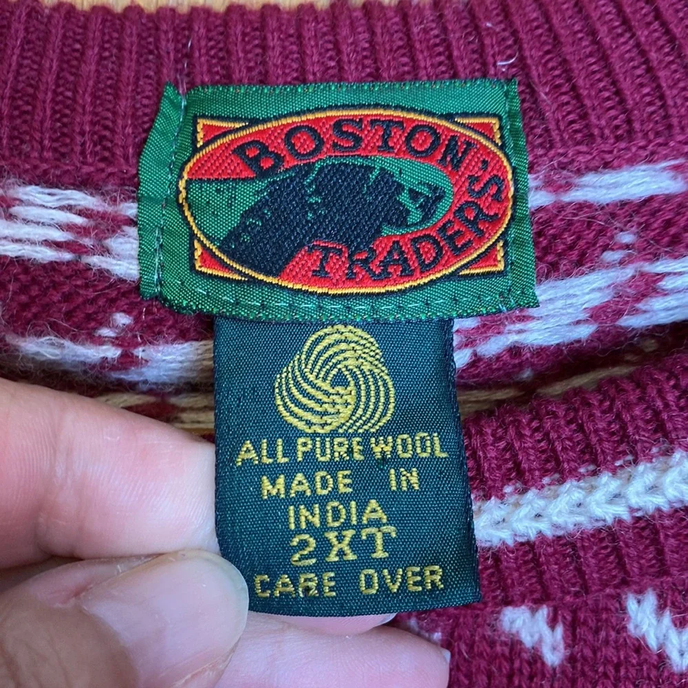 Boston Traders Vintage 100% wool fair isle style oversized sweater size 2 XL T - Picture 3 of 6